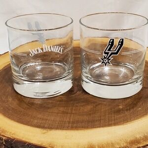 Jack Daniels Whiskey San Antonio Spurs Logo NBA 6 Oz Cocktail Glasses